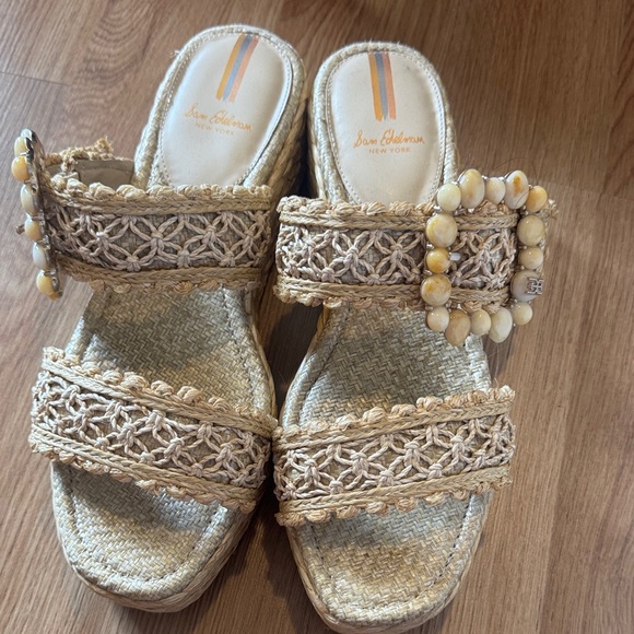 Sam Edelman Natural Woven Sandals with Beaded Buckle - Picture 1 of 3